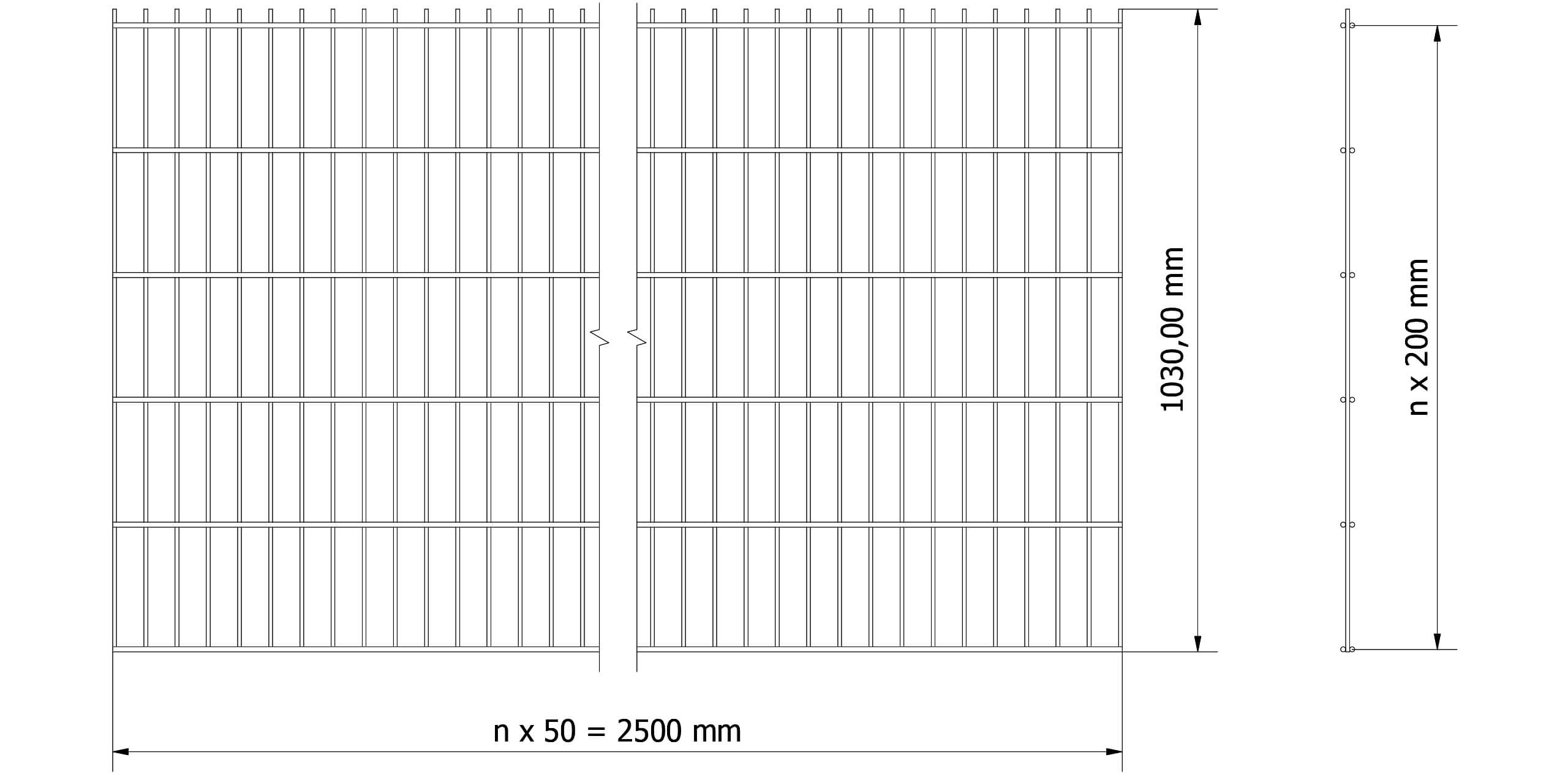 Przęsła ogrodzeniowe typ WALL 100 - wysokość 100cm - szerokość 100cm - profil 10cm - Rysunek techniczny - OtoSiatka.pl