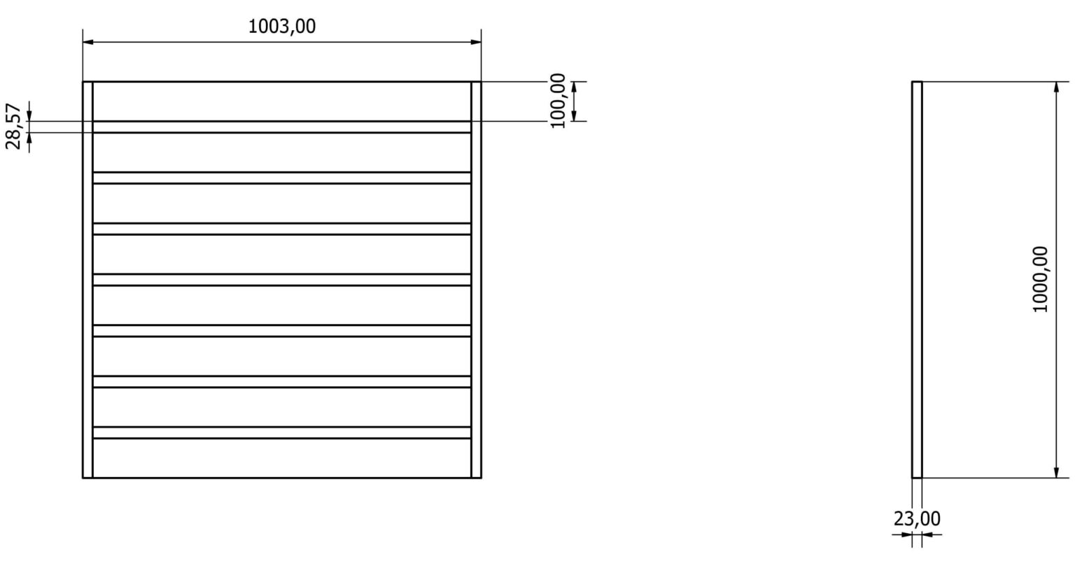 Przęsła ogrodzeniowe typ WALL 100 - wysokość 100cm - szerokość 100cm - profil 10cm - Rysunek techniczny - OtoSiatka.pl