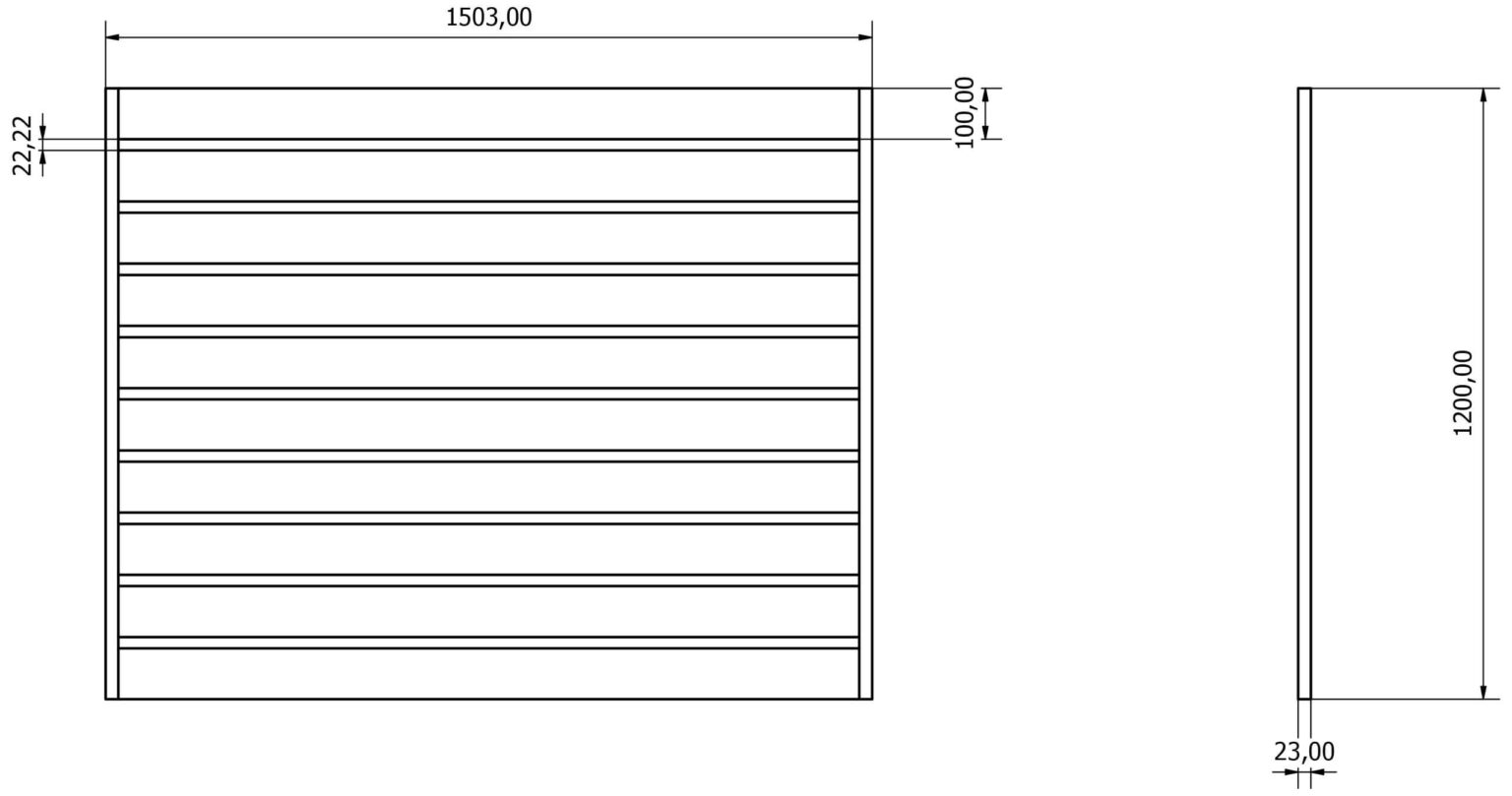 Przęsła ogrodzeniowe typ WALL 100 - wysokość 120cm - szerokość 150cm - profil 10cm - Rysunek techniczny - OtoSiatka.pl