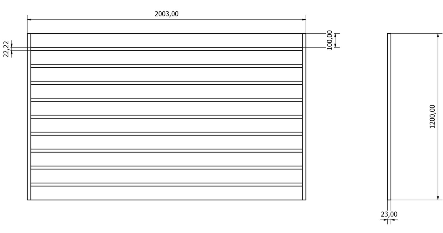 Przęsła ogrodzeniowe typ WALL 100 - wysokość 120cm - szerokość 200cm - profil 10cm - Rysunek techniczny - OtoSiatka.pl