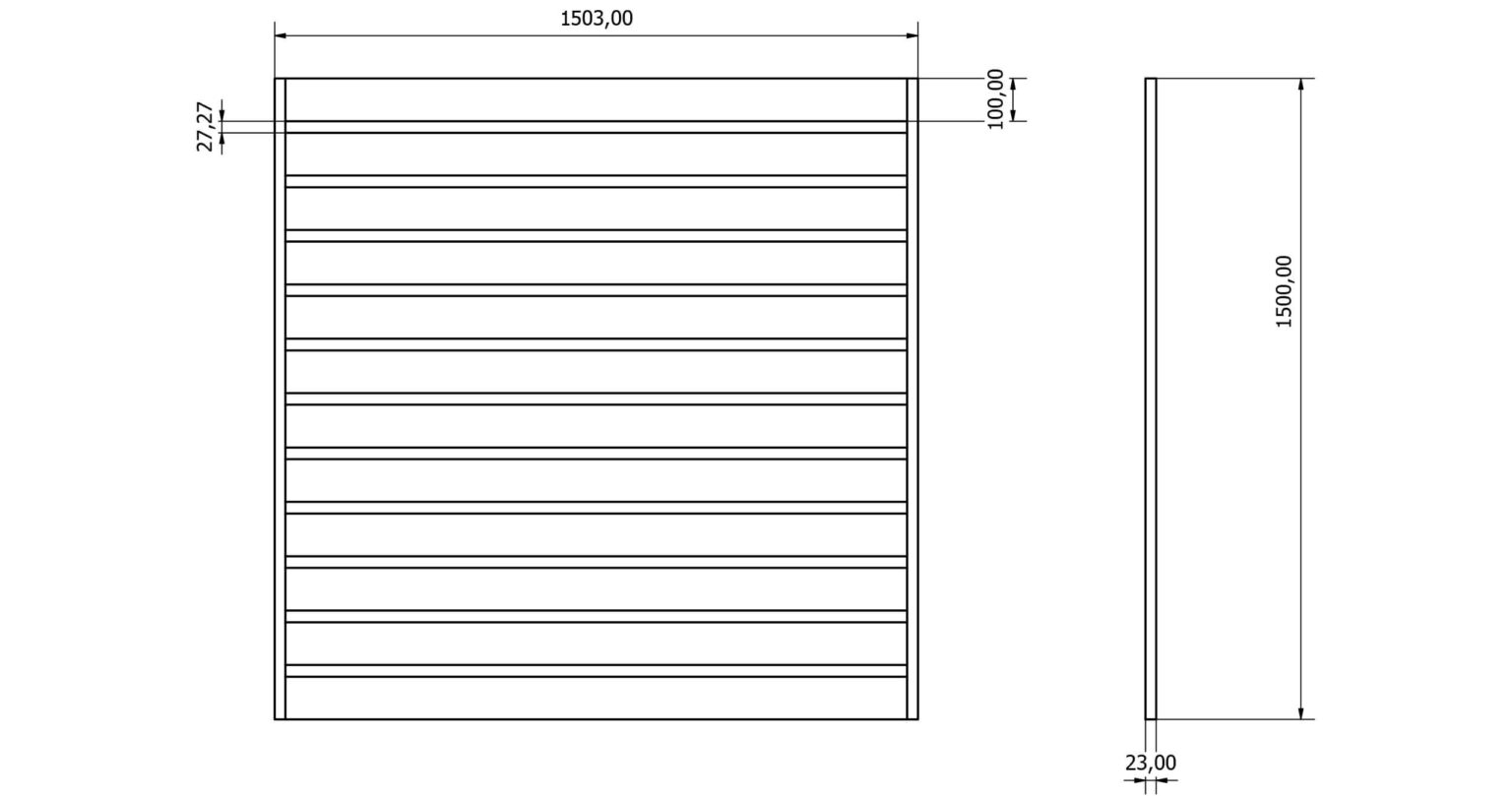 Przęsła ogrodzeniowe typ WALL 100 - wysokość 150cm - szerokość 150cm - profil 10cm - Rysunek techniczny - OtoSiatka.pl