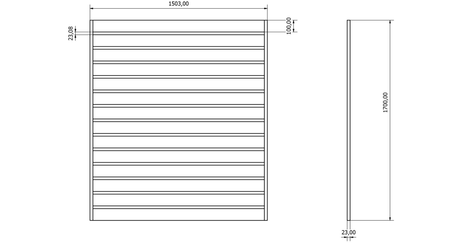 Przęsła ogrodzeniowe typ WALL 100 - wysokość 170cm - szerokość 150cm - profil 10cm - Rysunek techniczny - OtoSiatka.pl