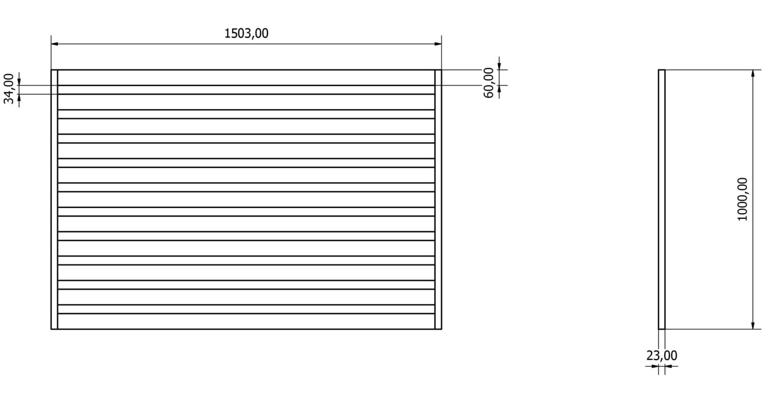 Przęsła ogrodzeniowe typ WALL 60 - wysokość 100cm - szerokość 150cm - profil 6cm - Rysunek techniczny - OtoSiatka.pl