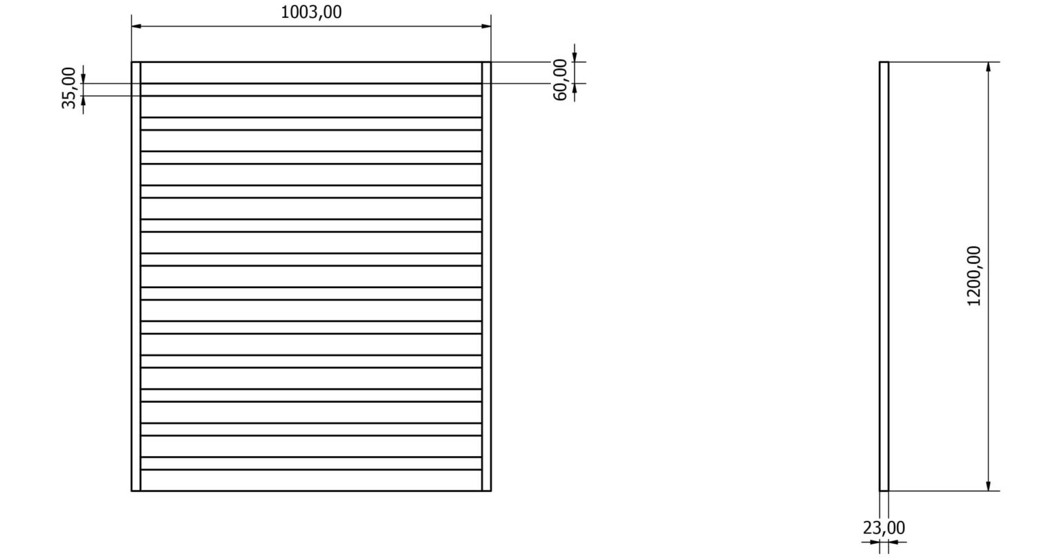 Przęsła ogrodzeniowe typ WALL 60 - wysokość 120cm - szerokość 100cm - profil 6cm - Rysunek techniczny - OtoSiatka.pl