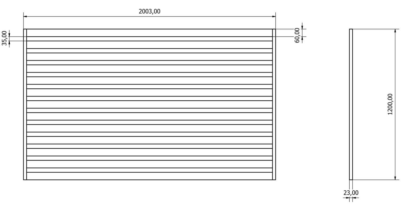 Przęsła ogrodzeniowe typ WALL 60 - wysokość 120cm - szerokość 200cm - profil 6cm - Rysunek techniczny - OtoSiatka.pl