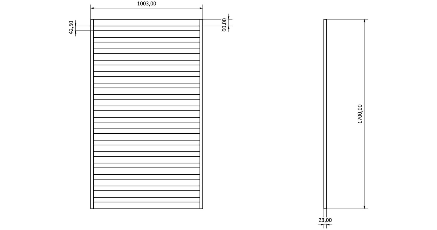 Przęsła ogrodzeniowe typ WALL 60 - wysokość 170cm - szerokość 100cm - profil 6cm - Rysunek techniczny - OtoSiatka.pl