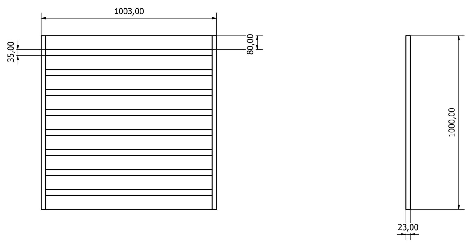 Przęsła ogrodzeniowe typ WALL 80 - wysokość 100cm - szerokość 100cm - profil 8cm - Rysunek techniczny - OtoSiatka.pl