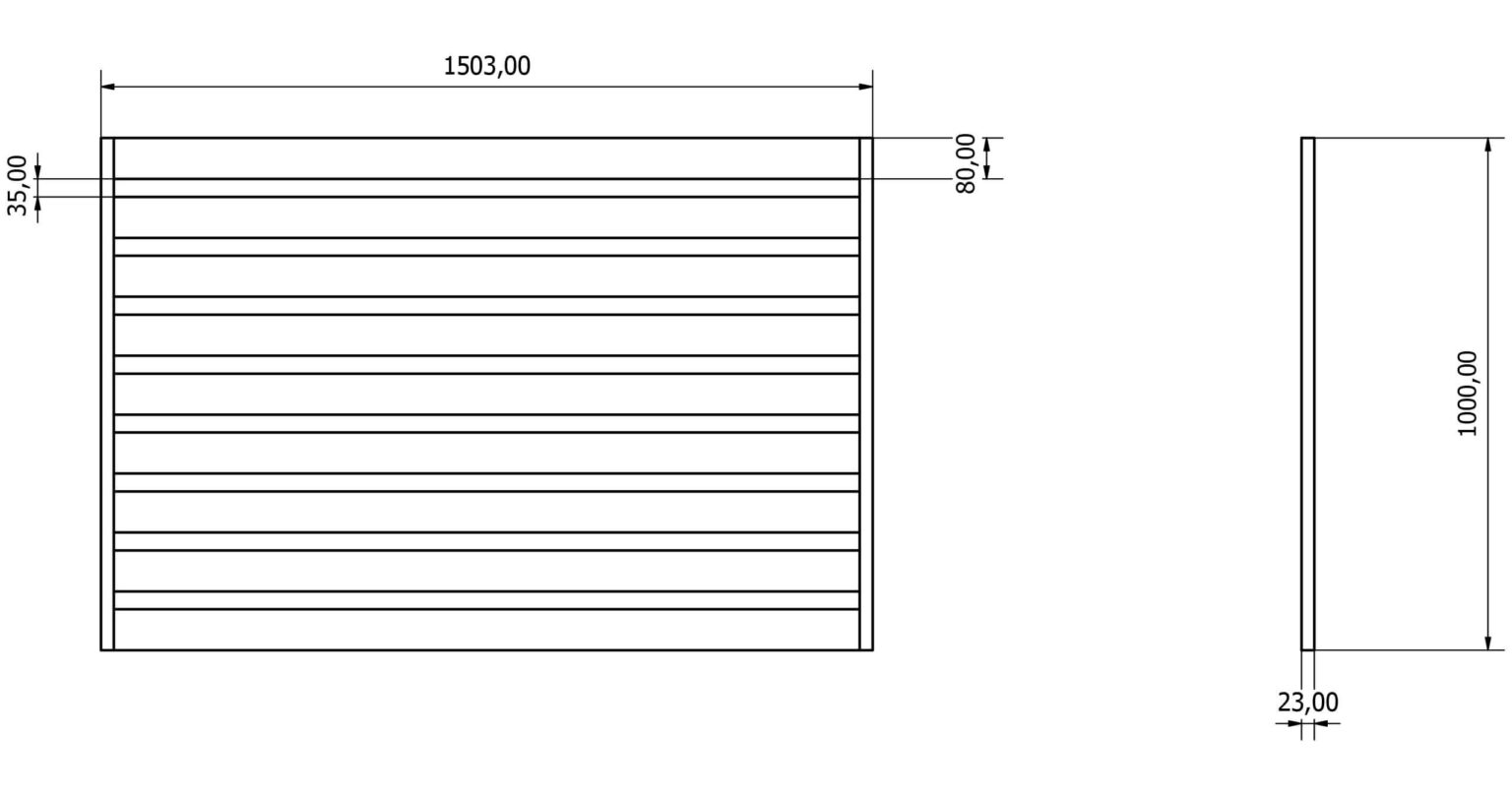 Przęsła ogrodzeniowe typ WALL 80 - wysokość 100cm - szerokość 150cm - profil 8cm - Rysunek techniczny - OtoSiatka.pl