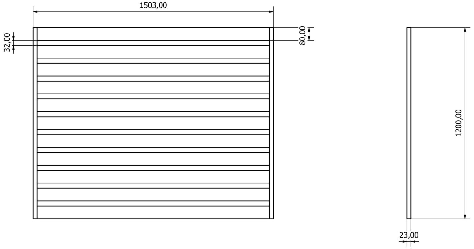 Przęsła ogrodzeniowe typ WALL 80 - wysokość 120cm - szerokość 150cm - profil 8cm - Rysunek techniczny - OtoSiatka.pl