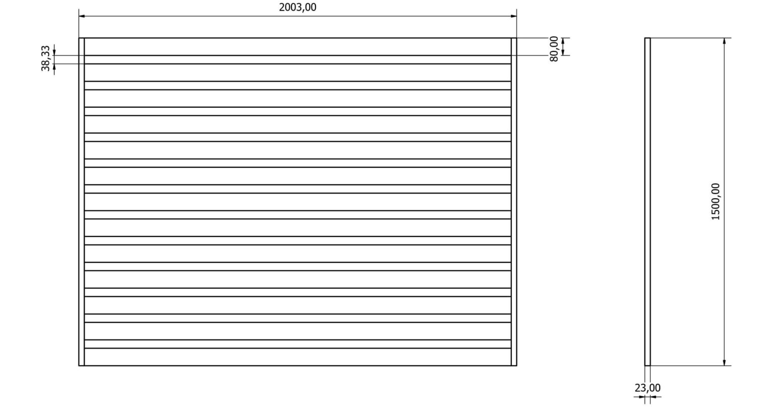 Przęsła ogrodzeniowe typ WALL 80 - wysokość 150cm - szerokość 200cm - profil 8cm - Rysunek techniczny - OtoSiatka.pl